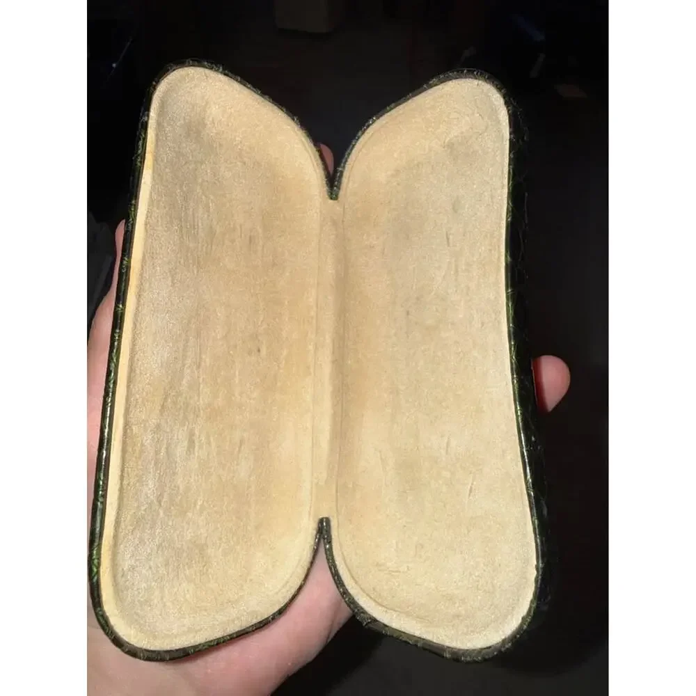 Vintage Reptile Like Skin Green Leather Women Fashion Sunglass Sunglasses Case